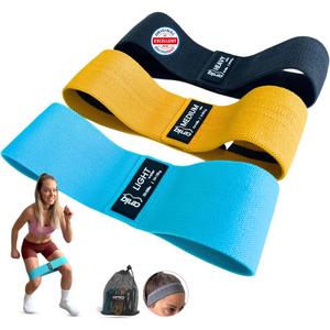 ANIQ Fabric Resistance Bands Non-Slip Booty Bands Set 3 Levels for Legs, Glutes & Physical Therapy Washable Cloth Loop Workout Exercise Equipment with Carry Bag, Headband for Pilates & Yoga