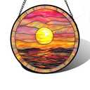 DASTOLL Stained Glass Window Hanging, Sunrise Sea Surface Sun Catchers Diamond Glass Panel Hangings Abstract Suncatcher Decor for Birthday for Women, Men, Wife, Aunt, and Mom 11.8 in