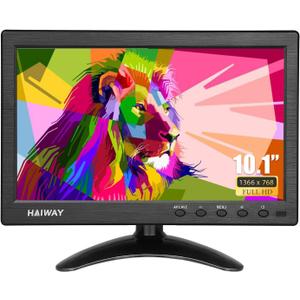 10.1 inch Security Monitor, 1366x768 Resolution Small HDMI Monitor Small Computer Monitors with Remote Control with Built-in Dual Speakers HDMI VGA BNC USB Input for Gaming CCTV Raspberry Pi PC