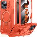 FNTCASE for iPhone 16 Pro-Max Case: Magnetic Phone Cases with [Ring Kickstand] [Built-in Screen Protector] [Heavy Duty Military Grade Protection] Shockproof Full Body Protective Hard Cases Orange