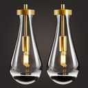 Raindrop Pendant Lights Kitchen Island: 2 Raindrops Crystal Light Fixtures - Gold Brass Teardrop Chandelier Lighting over Dining Table - Modern Glass Tear Drop Ceiling Pendants Light Bulb Not Included, Set of 2