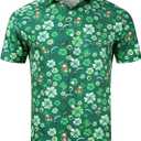 Mens St. Patrick's Day Shirt Hawaiian Shirts for Women Irish Clover Printed Casual Short Sleeve Summer Beach Top Costume (Green, XXL)