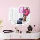 Anime Mirror Vanity Neon Sign Dimmable Kitty LED Lights for Teen Girls Women Room Bedroom Decor Makeup Vanity Mirror Neon Signs Birthday Thanksgiving Gift for Kids Loved Ones Thickened