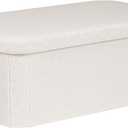 B FSOBEIIALEO Ottoman with Storage for Living Room, Sherpa Folding Storage Ottoman Foot Rest, 30 Inches Collapsible Bedroom Bench White
