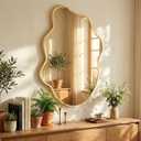 Gold Mirror Irregular Wall Mirror, Asymmetrical Mirror, Irregular Bathroom Mirror, Decorative Wall Mirror, Wavy Abstract Mirror for Bedroom, Bathroom & Hallway (24"x36", 1 Pack)