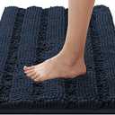 H.VERSAILTEX Bath Rugs for Bathroom Non Slip Bath Mats Extra Thick Chenille Striped Rug 20" x 32" Absorbent Non Skid Fluffy Soft Shaggy Washable Dry Fast Plush Mat for Indoor, Bath Room, Tub - Navy