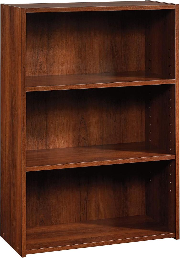 Sauder Beginnings 3-Shelf Bookcase, Bookshelf with Adjustable Storage Shelves, in Brook Cherry finish, L: 24.57" x W: 11.50" x H: 35.28"