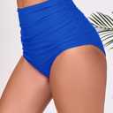 JOYBIK Womens's High-Waisted Full Ruched Bikini Swim Bottoms Tummy Control Full Coverage Swimsuit Bottoms (Blue, XL)