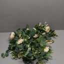 TOCHGREEN 2 Pack 24Ft Artificial Eucalyptus Flower Garland with Champagne Roses, Fake Rose Flower Greenery Garland Floral Vines for Wedding Home Party Table Runner Decor (2PCS, Champagne)