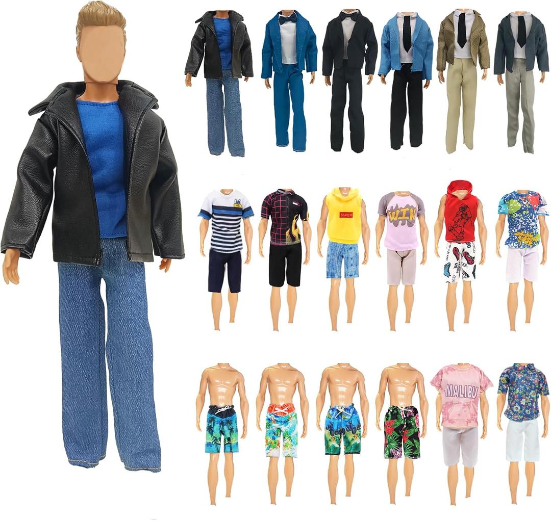 10 PCS Doll Clothes and Accessories 1 Jacket Set 1 Suit 2 Short Tops and Pants 2 Swimming Pants 4 Accessories in Random for 12 Inch Boy Dolls Birthday for Kids