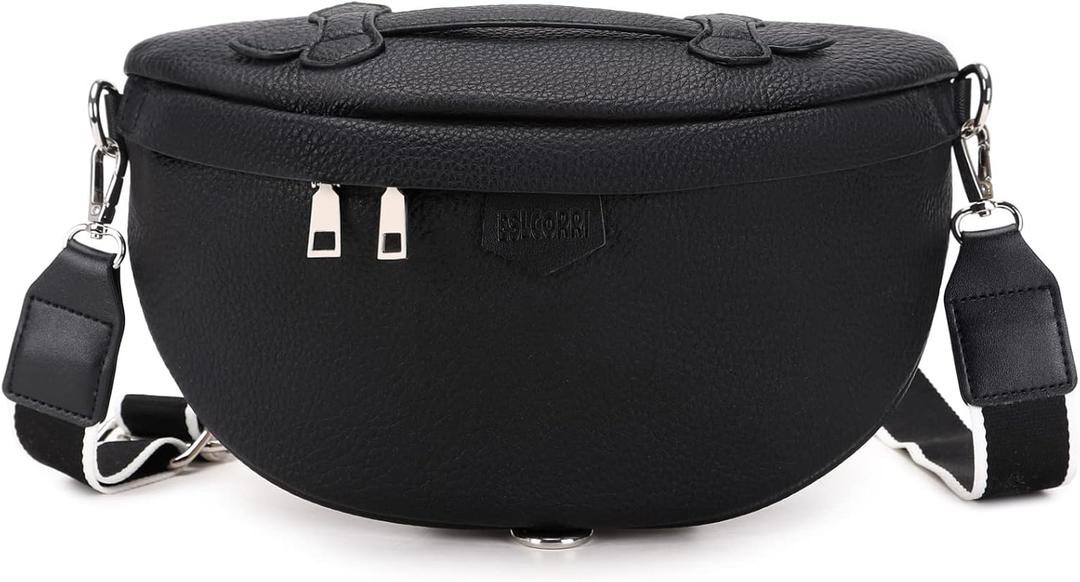Eslcorri Crossbody Bags for Women - Fashion Sling Purse Shoulder Bag Fanny Pack Leather Causal Chest Bum Bag Cross Body Purse (050 Black)