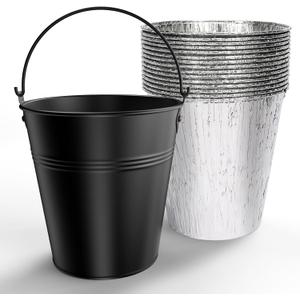 Drip Bucket and 15-Pack Disposable Foil Liners for Oklahoma Joe's, Traeger, Pit-Boss, Z Grill, Camp Chef, Grill Grease Liner Fits Most Offset Smoker, Rec Tec Pellet Grill Bucket, Black