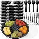 30 Pack 12 Inch Plastic Appetizer Tray with Lid, 6 Sectional Round Plastic Divided Serving Tray with 200 Forks and 100 Spoon-Forks, Disposable Food Party Platters for Snack,Fruit,Vegetable