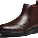 Chelsea Boots Men Genuine Leather Casual Dress Boots Comfortable Classic Brogue Wingtip Slip On Ankle Chukka Boots for Office Casual Travel (Brown, 9)