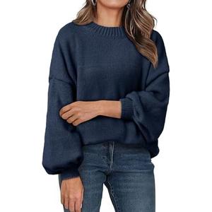 Saodimallsu Womens Oversized Sweaters Casual Lantern Long Sleeve Mock Neck Chunky Knit Loose Fall Pullove Tops M