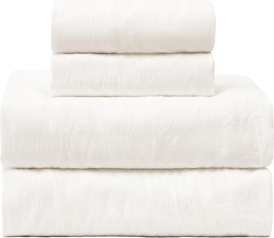 UGG King Sheet Set - 4 Piece Soft & Cozy Bedding with Deep Pocket Fitted Sheet (Fits Up to 15”), Flat Sheet and 2 Pillow Shams - Lightweight Sheets for Home & Bedroom, White (Devon)