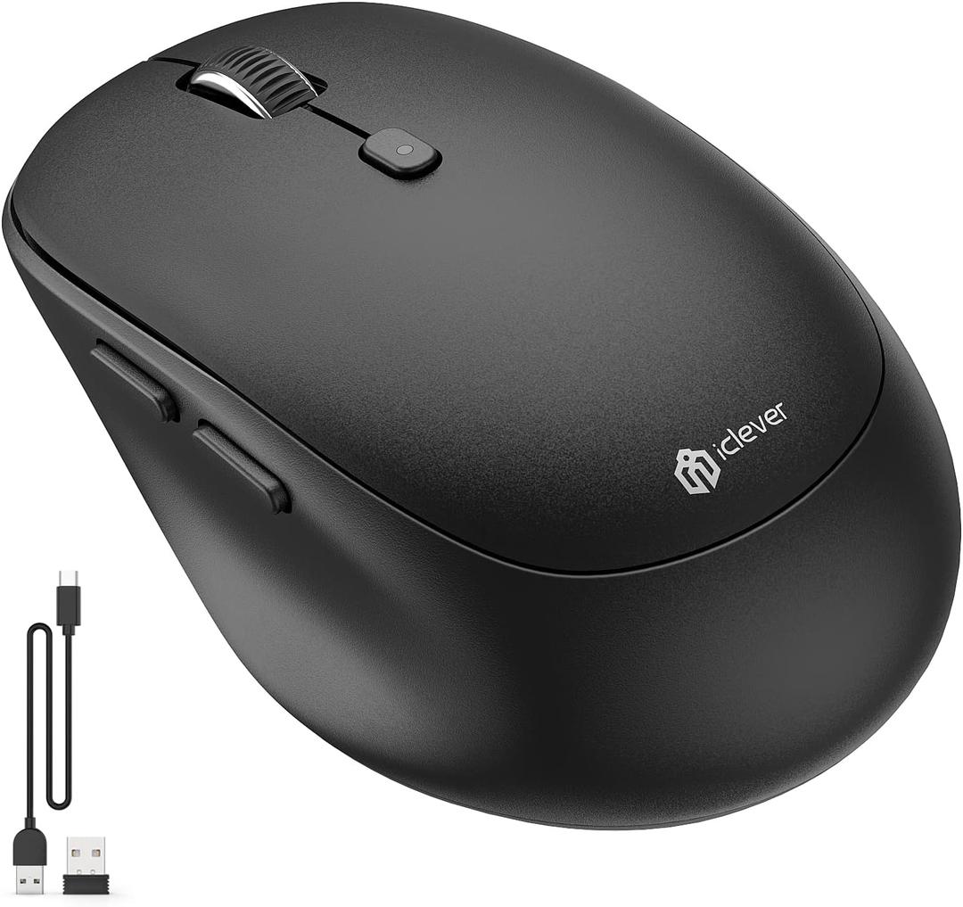 iClever MD165 Dual Mode Wireless Mouse, Bluetooth Type-C Rechargeable Mouse, 2.4G Wireless Computer Mice with USB Receiver, 3 Device Connection for Windows 7/8/10, Mac, iOS, Android