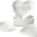 OMAYKEY 6.3 Inch Ceramic Dessert Plates Set of 10, Small Salad Plates, Porcelain Heart Shaped Appetizer Plates, Dinner Plates for Cake, Snack, Ice Cream, Microwave, Oven, Dishwasher Safe, White