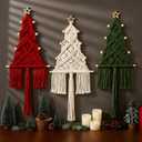 Large Macrame Christmas Tree 3 Set Macrame Christmas Wall Decoration Hanging Ornaments Boho Wall Decor for Party Supplies(White,Red,and Green)