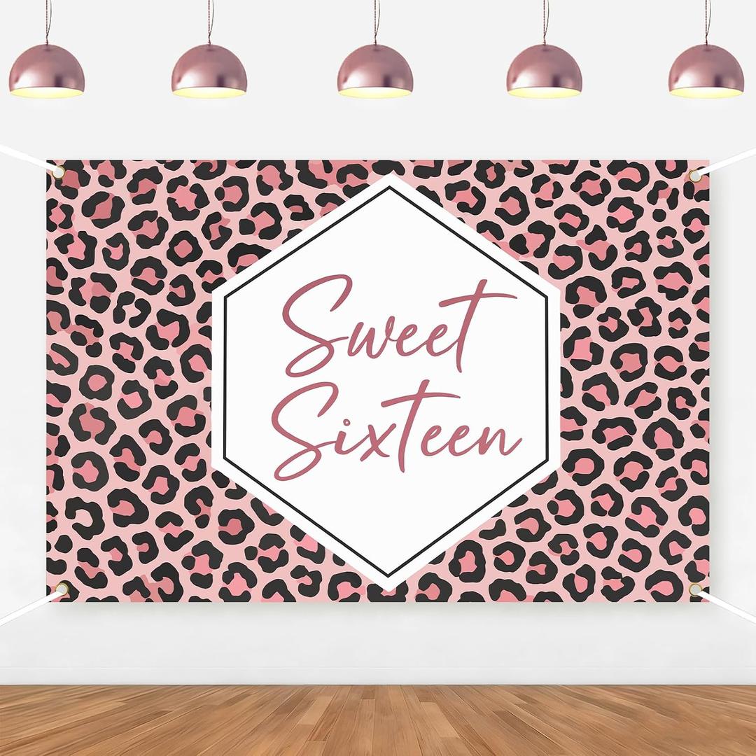 Leopard Birthday Backdrop for Girls Sweet Sixteen Cheetah Print Photography Background Rose Red for Princess Girls Wild Cheetah Sweet 16 Birthday Decorations Banner Photo Booth 5 * 3ft