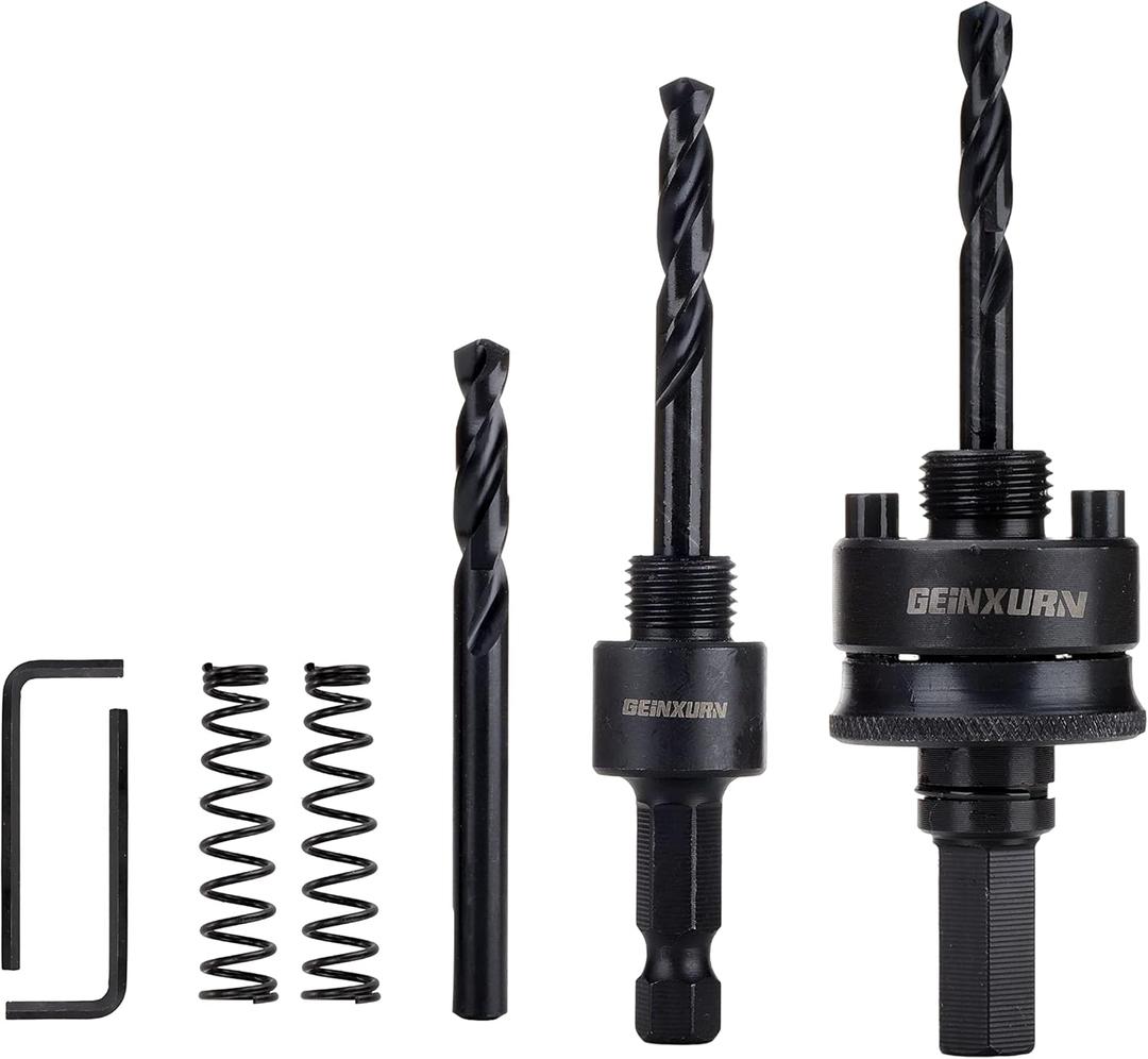 GEINXURN General Quick Change Hole Saw Mandrel, 7/16-Inch and 3/8 Inch Hole Saw Arbor with 3Pcs Central Drill/2PCS Hex wrench/2Pcs Spring
