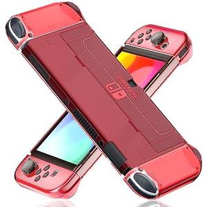 FANPL [Improved Version] Dockable Clear Case for Nintendo Switch OLED 2021, Protective Case Cover for Switch OLED and Joy Con Controller - Strong and Durable, Not Easy to Fall Off (Red)