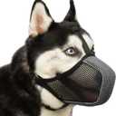 Mayerzon Dog Muzzle, Patented Mesh Soft Muzzles for Large Medium Small Dogs Poodle Husky Doberman Labrador Retriever for Scavenging Grooming Biting Chewing, Breathable Reflective Mussel with Collar (S-(Snout:8"-9"), Black/Grey)
