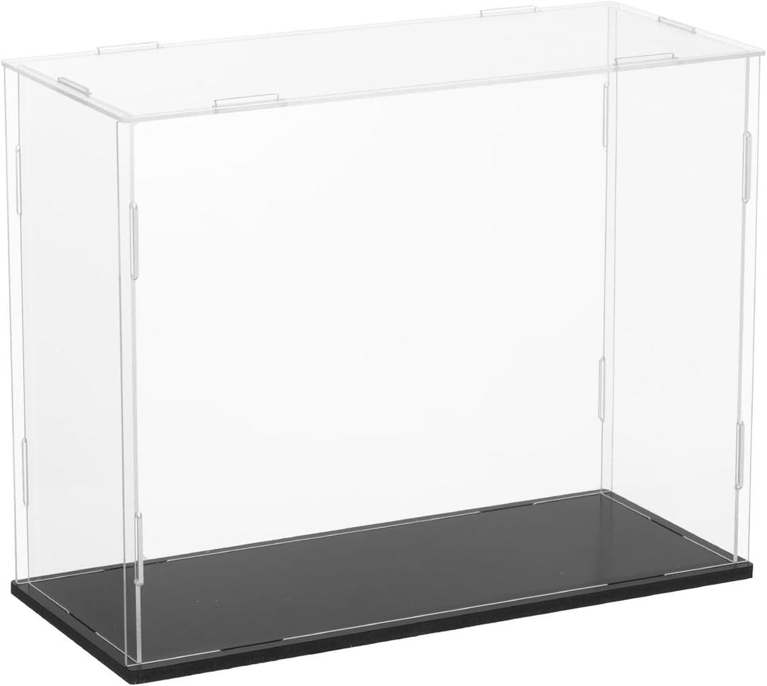 uxcell Acrylic Clear Display Case for Collectibles Self-Assemble Display Boxes, Black Base Dustproof Countertop Storage Box for Collectibles Action Figures, 9.8 x 3.9 x 7.9 Inch
