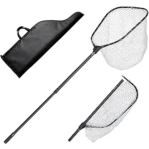 VEVOR Fishing Net, Foldable Landing Nets with Telescopic Handle and Built in Length Scale, Lightweight and Stronger 6063 Aluminum Fish Gear, Soft Silicone Mesh, Holds up to 30 lbs, for Kayak Boat Bank