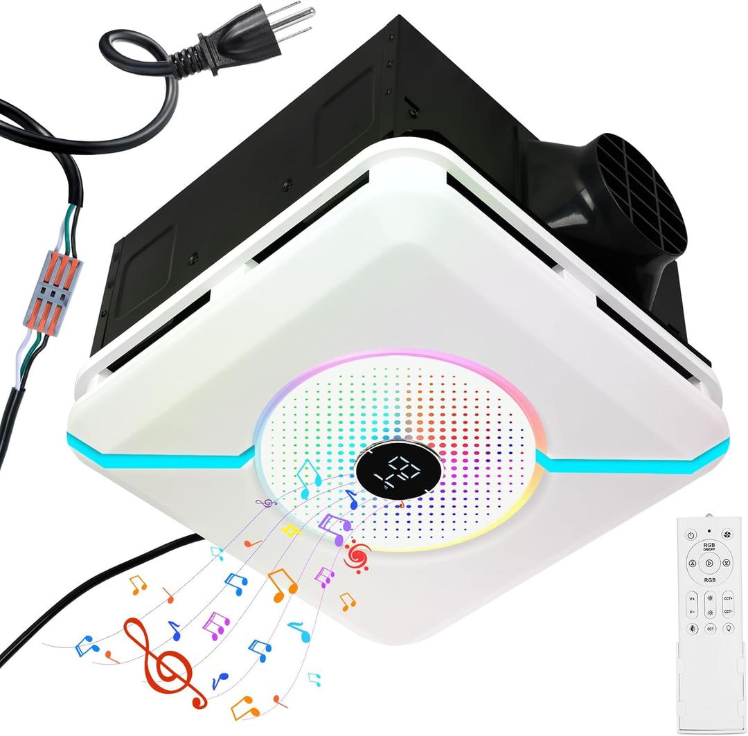 Bathroom Exhaust Fan with Bluetooth Speaker & Light, 230 CFM 1.5 Sone, Plug Play Easy Install, Bathroom Vent Fan with 7 RGB Modes & Music, 3 Dynamic Lighting, 3000K6500K Dimmable, Nightlight