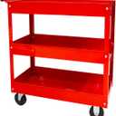 BIG RED Steel Rolling Service Tool Cart with 3 Tires , Heavy Duty Utility Cart on Wheels with Two Brake for Office Kitchenwarehouse,400 lbs Capacity, Red