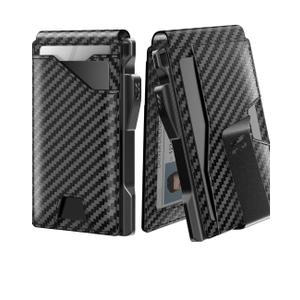 typecase Tactical Wallet for Men Card Holder: Pop Up Card Case, Genuine Leather, Smart, RFID Blocking, Slim, Minimalist, Thin, Front Pocket - 9-13 Card Capacitiy, ID Window, Money Clip (Carbon Fiber)