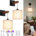 Battery Operated Wall Sconces Set of 2, 8000mAh Rechargeable Sconce RGB 15 Colors Dimmable Wall Sconce Wireless Battery Powered Sconces Decor Wall Lights for Living Room Bedroom Black