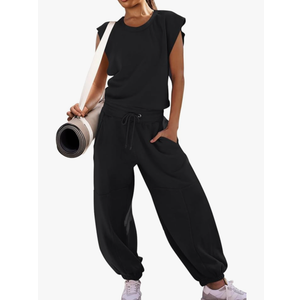 LAMISSCHE Womens Oversized Wide Leg Jumpsuit with Pockets Elastic Waist Workout Onesie Romper Open Back Outfits, S