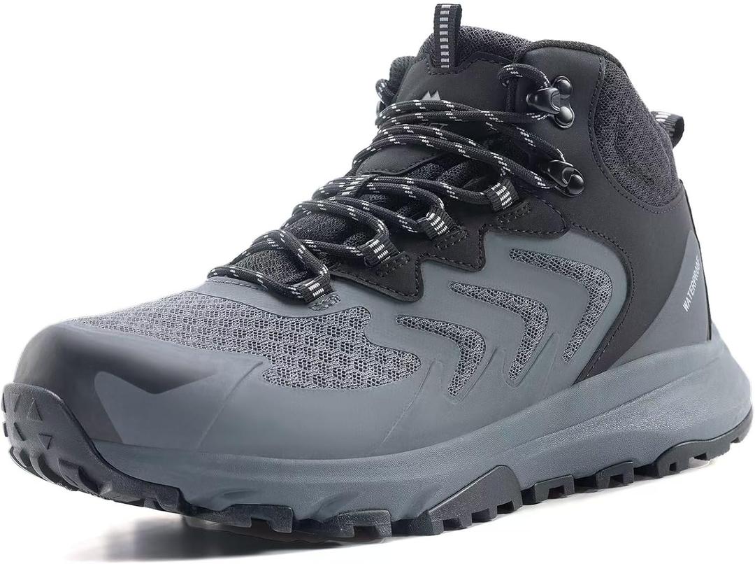 Men's Waterproof Hiking Boots Lightweight Comfortable Outdoor Walking Trail Boots Shoes (10.5, Grey-1)