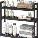 FILWH Bathroom Shelf Bamboo Organizer Rack Adjustable 3-Tier Storage Shelf Wall Mounted Storage Rack Over The Toilet Utility Shelves Living Room Kitchen Shelf (Black)