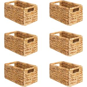 SpaceAid 6 Pack Wicker Basket, Storage Baskets for Organizing, Woven Rattan Basket with Handles for Shelves, Water Hyacinth Large Cube Organizer Storage Bin, 13x8.2x7 inch, Natural