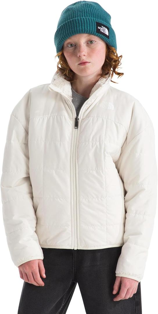 THE NORTH FACE Girls Reversible Shasta Full Zip Jacket | Puffer Coat With Synthetic Insulation, Fleece Lined, Water Repellent (X-Large, White Dune)