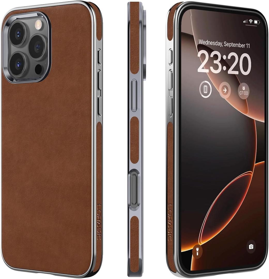 LOHASIC for iPhone 16 Pro Max Case Leather, Slim Luxury Designer Cover for iPhone 16 Pro Max, Aesthetic Business Soft Vegan Leather iPhone 16 Pro Max Case for Men Women, Brown