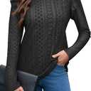 Women Eyelet Tops Casual Ruffle Long Sleeve Shirts Crew Neck Lace Embroidered Blouses Fall Outfits 2025 (Black)
