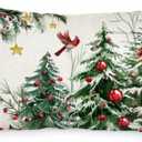 AACORS Christmas Pillow Cover 12X20 Inch Red Baubles Christmas Tree Bird Stars Decoration Holiday Farmhouse Winter Pillow Case for Sofa Couch Decor AA616-12