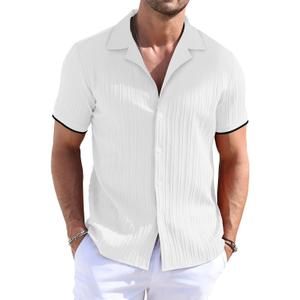 TUREFACE Men's Button Down Shirts Short Sleeve White Striped Textured Summer Shirts Fashion Casual Beach Vacation Shirts ,3XL