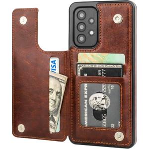 ONETOP Compatible with Samsung Galaxy A53 Wallet Case with Card Holder, PU Leather Kickstand Card Slots Case, Double Magnetic Clasp and Durable Shockproof Cover 5G 6.5 Inch(Brown)