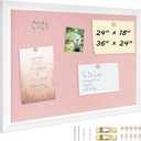 DOLLAR BOSS Bulletin Board with Linen 24'' x 18'' White Framed Cork Boards for Walls, Photo Display Pin Board, Decorative Corkboard for Office Home School Girls Dorm Decor with 10 Pushpins, Pink