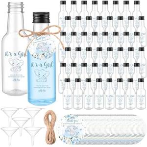 Funnymoom 50 Sets Elephant Party Favors for Guests 1.7oz/50ml Mini Liquor Bottles and Thank You Cards Funnels Plastic Empty Shot Bottles for Juice Alcohol Baby Shower Gender Reveal Party Gift