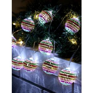 BBTO LED Disco Ball String Light Battery Powered Mirror Balls Ornaments for Outside Backyard Porch 70s 80s Disco Party Supplies(1.57 Inch,Sparkling Colors)