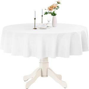 Romanstile Round Waterproof Tablecloth, Stain Resistant Washable Table Cloths Wrinkle Free Polyester Table Covers for Kitchen Dining Party Wedding Indoor and Outdoor - White, 90 Inch