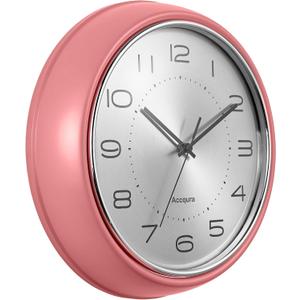 12 Inch Vintage Retro Wall Clock, Silent Non-Ticking Metal Dial & Domed Glass Battery Operated, Design for Kitchen Living Room, Bedroom,Office (Coral Pink)