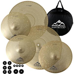 EASTROCK 5 Pieces Low Volume Cymbal Pack with Cymbal Bag and Felts,Golden