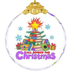 YouerCrystal Book Ornaments for Christmas Tree Gifts for Book Lovers - Gift for Reading Lover Women - Gift Ideas for Bookworm, Women, Librarian, Nerd - Glass Ornamen Pack of 5